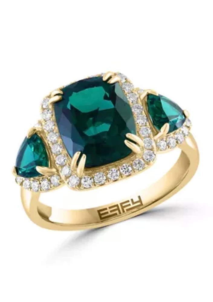 Lab Created Diamond and Emerald Ring in 14K Yellow Gold