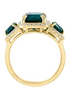 Lab Created Diamond and Emerald Ring in 14K Yellow Gold