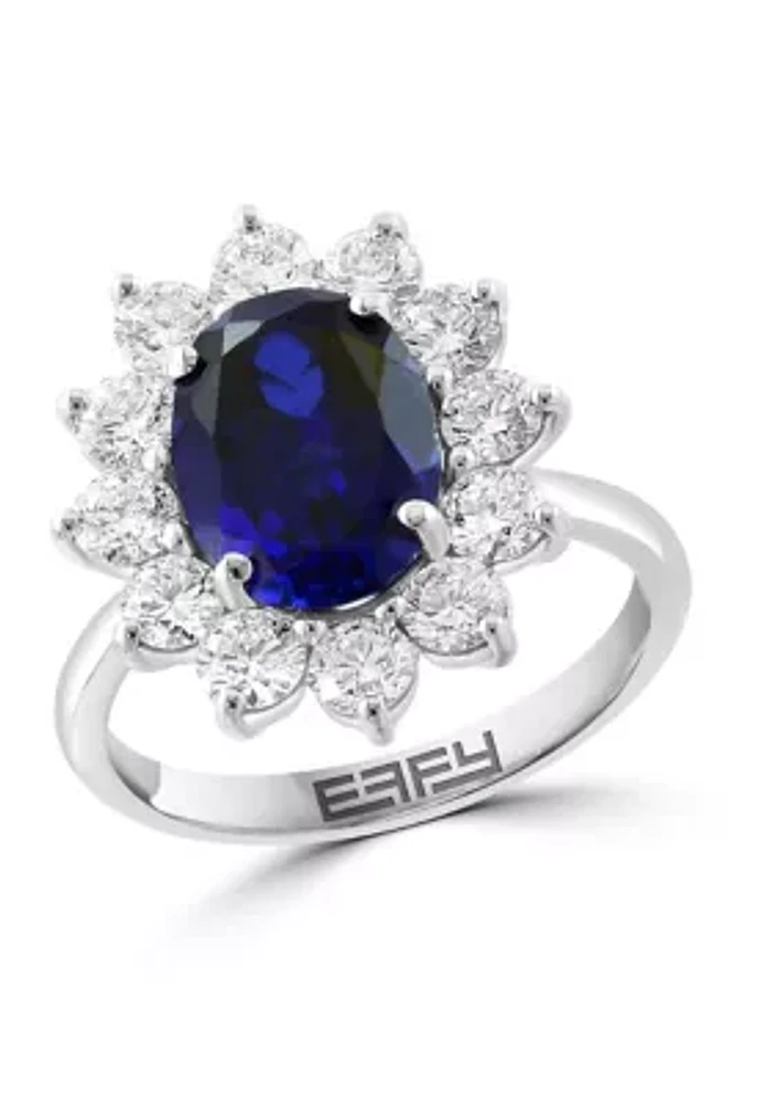 Lab Grown Diamond and Sapphire Ring in 14K White Gold