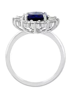 Lab Grown Diamond and Sapphire Ring in 14K White Gold