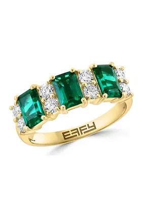 Lab Grown Diamond and Emerald Ring in 14K Yellow Gold