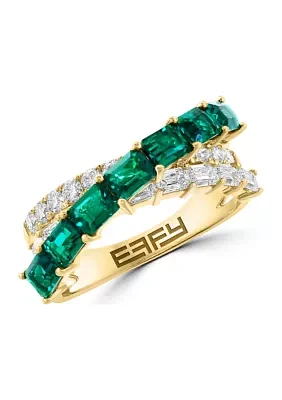 Lab Grown Diamond and Emerald Ring in 14K Yellow Gold