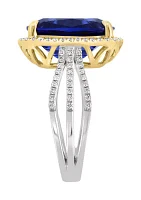 Lab Grown Diamond and Sapphire Ring in 14K Two Tone Gold