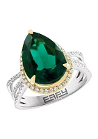 Lab Grown Diamond and Emerald Ring in 14K Two Tone Gold