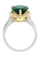 Lab Grown Diamond and Emerald Ring in 14K Two Tone Gold