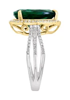 Lab Grown Diamond and Emerald Ring in 14K Two Tone Gold