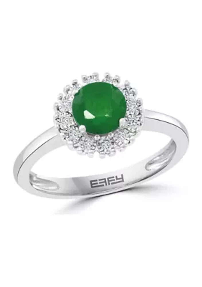 3/4 ct. t.w. Natural Emerald and 1/10 ct. t.w. Diamond Ring in Sterling Silver