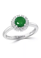 3/4 ct. t.w. Natural Emerald and 1/10 ct. t.w. Diamond Ring in Sterling Silver