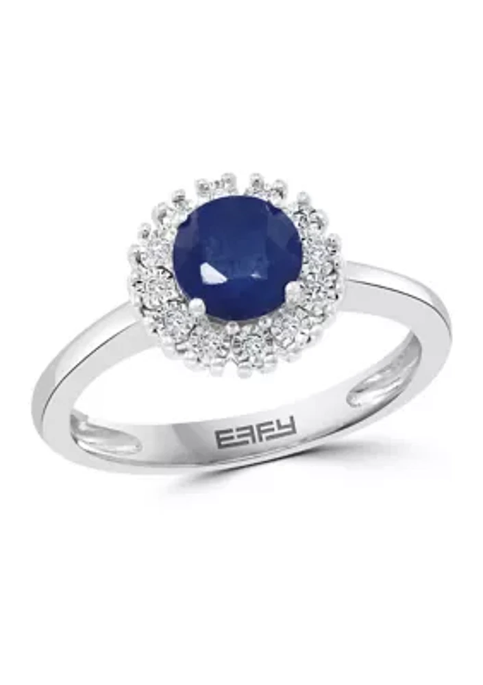 1 ct. t.w. Natural Sapphire and 1/10 ct. t.w. Diamond Ring in Sterling Silver