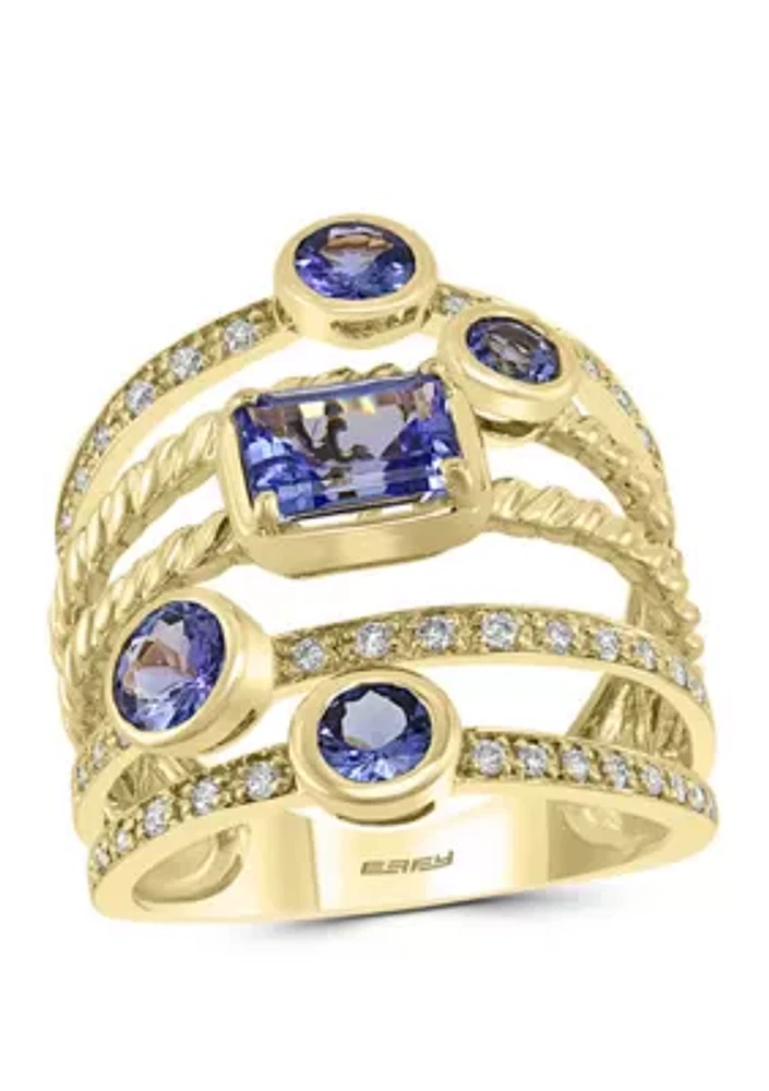 1/4 ct. t.w. Diamond 2 ct. t.w. Tanzanite Ring in 10k Yellow Gold