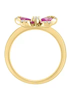 1/6 ct. t.w. Diamond and Pink Sapphire Butterfly Ring in 14K Yellow Gold