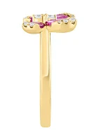 1/6 ct. t.w. Diamond and Pink Sapphire Butterfly Ring in 14K Yellow Gold