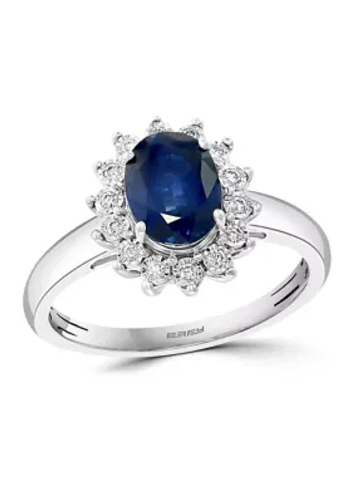 Diamond and Natural Sapphire Ring in 14K White Gold