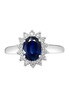 Diamond and Natural Sapphire Ring in 14K White Gold