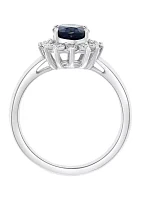 Diamond and Natural Sapphire Ring in 14K White Gold