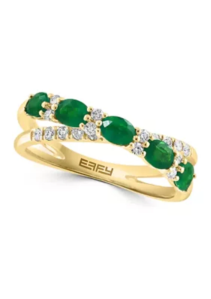 1/5 ct. t.w. Diamond and 7/8 ct. t.w. Emerald Ring in 14K Yellow Gold 