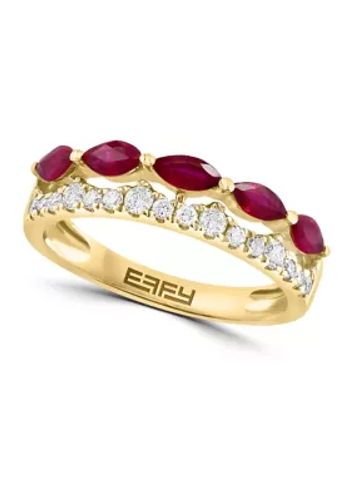 1/3 ct. t.w. Diamond, Natural Ruby Ring in 14K Yellow Gold