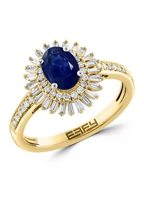 14K Yellow Gold Diamond Sapphire Ring