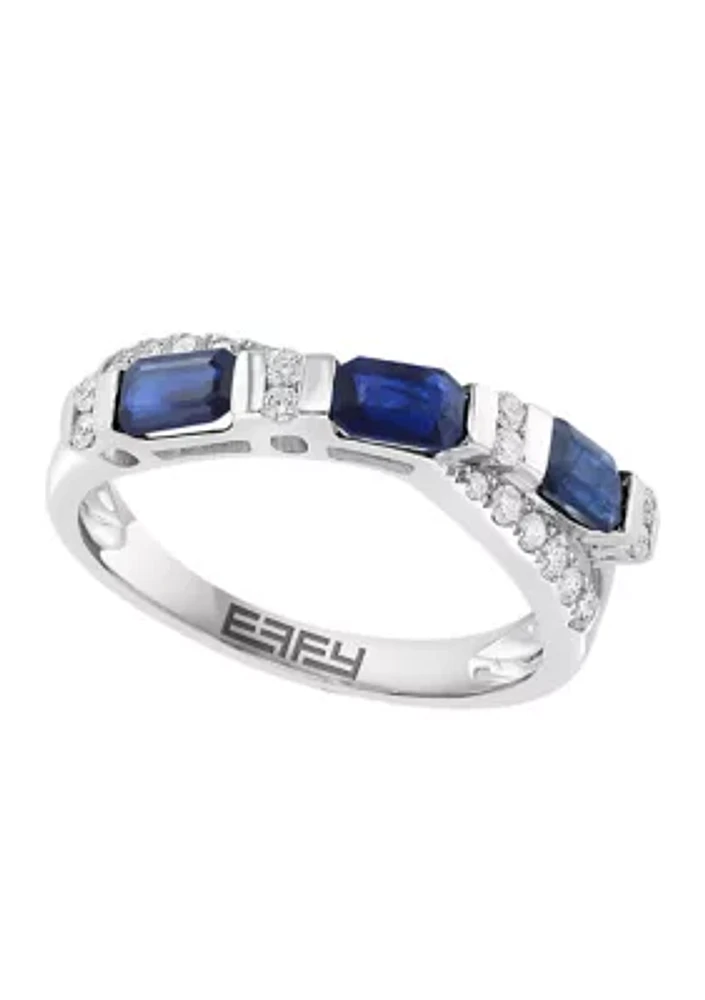 1/4 ct. t.w. Diamond and Natural Sapphire Ring in 14K White Gold