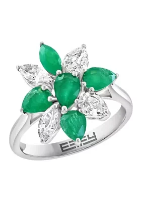 Emerald and White Sapphire Ring in 14K White Gold