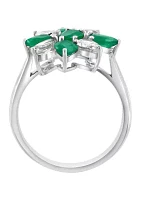 Emerald and White Sapphire Ring in 14K White Gold