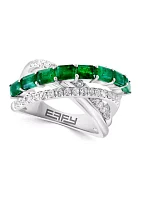 Emerald and White Sapphire Ring in Sterling Silver