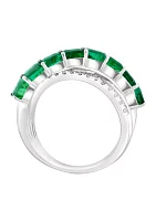 Emerald and White Sapphire Ring in Sterling Silver