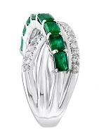 Emerald and White Sapphire Ring in Sterling Silver