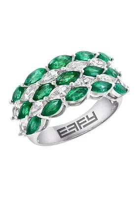 Emerald and White Sapphire Ring in 14K White Gold