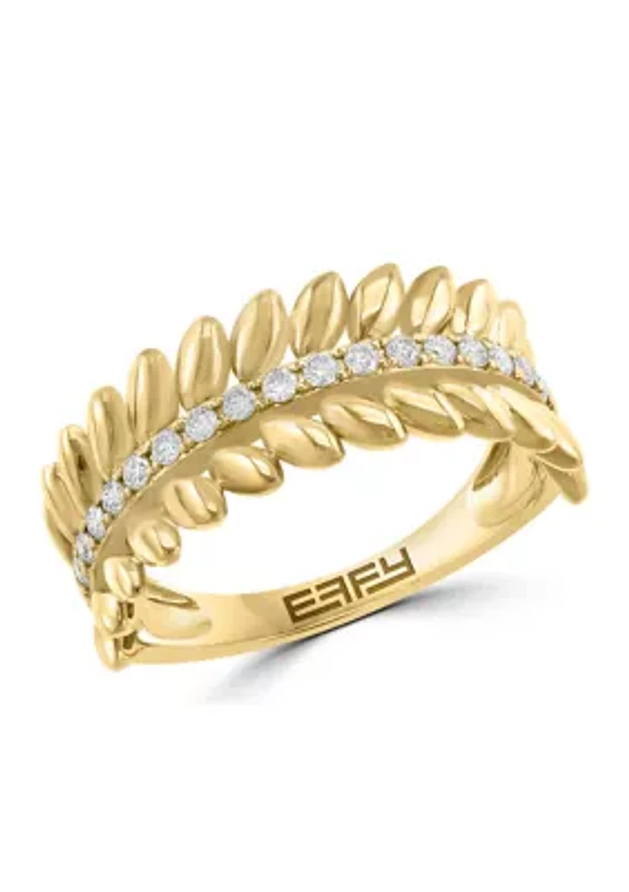 Diamond Feather Band Ring in 14K Yellow Gold