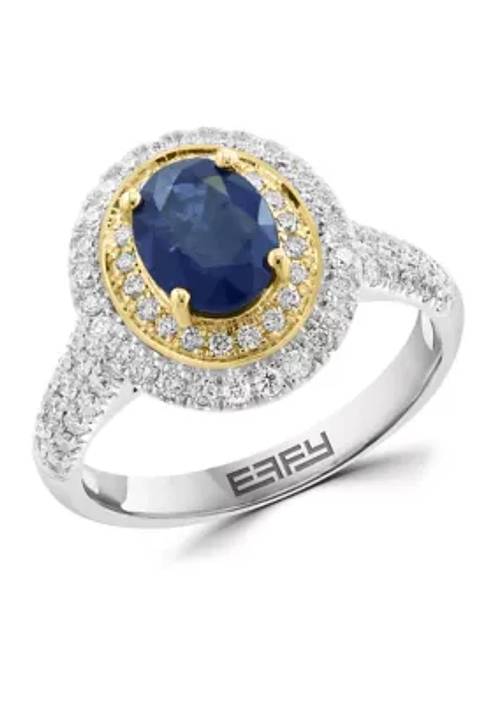 14K White & Yellow Gold Diamond Sapphire Ring 