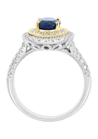 14K White & Yellow Gold Diamond Sapphire Ring 