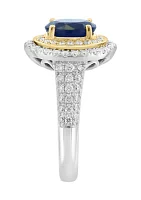 14K White & Yellow Gold Diamond Sapphire Ring 