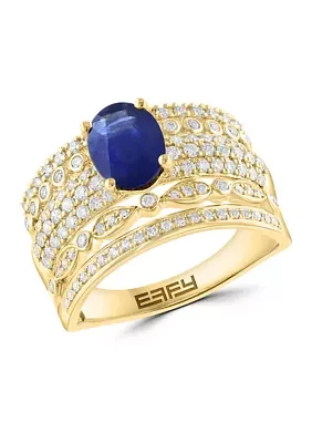 1.42 ct. t.w. Diamond, 3/4 ct. t.w. Sapphire Ring in 14K Yellow Gold