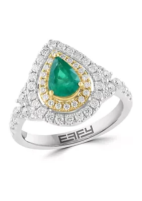 3/4 ct. t.w. Diamond and 1/2 ct. t.w. Emerald Ring in 14K Two-Tone Gold 