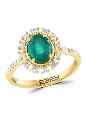 1/3 ct. t.w. Diamond and 1.14 ct. t.w. Emerald Ring in 14K Yellow Gold 