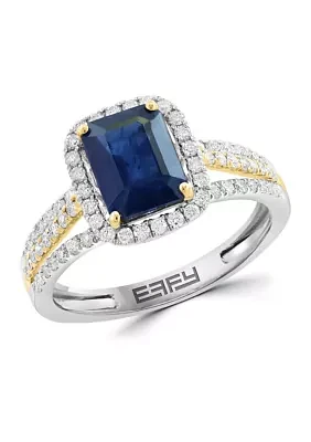 14K White Gold & Yellow Gold Diamond Sapphire Ring