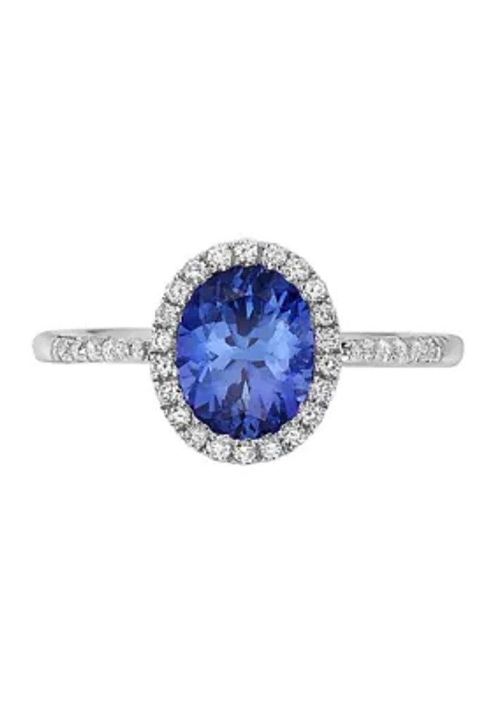 1.57 ct. t.w. Tanzanite and 1/5 ct. t.w. Diamond Ring in 14K White Gold