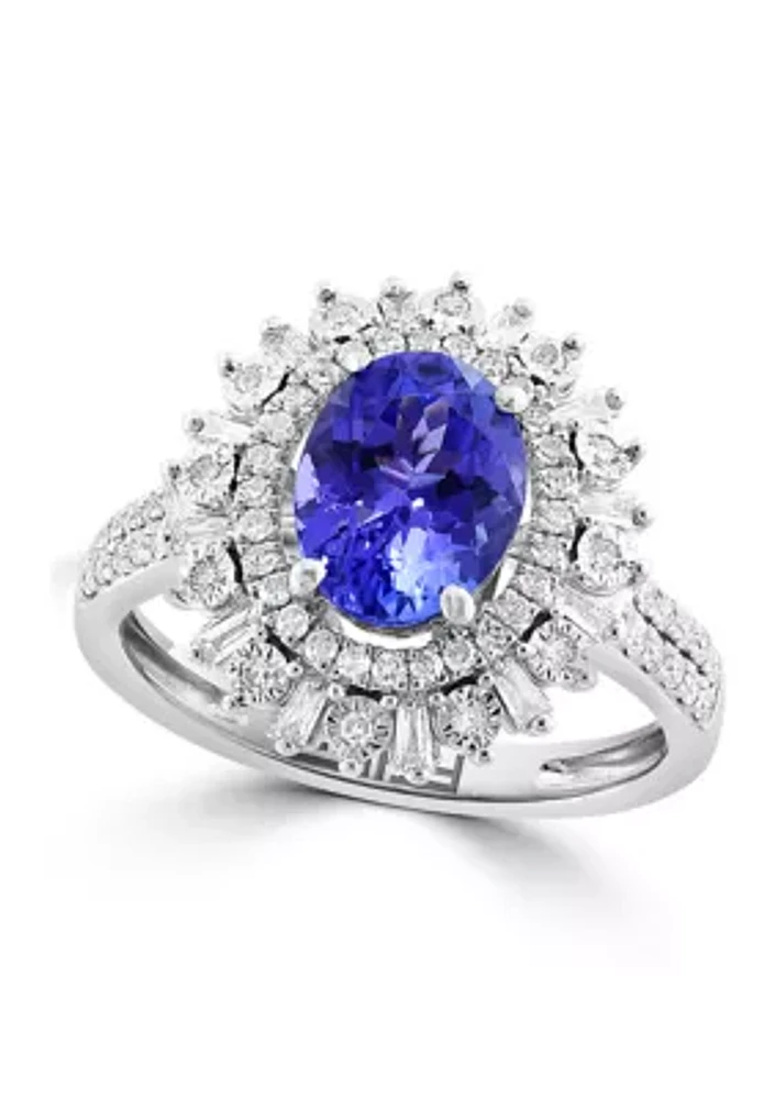 Miracle Set Diamond and Tanzanite Ring in 14K White Gold