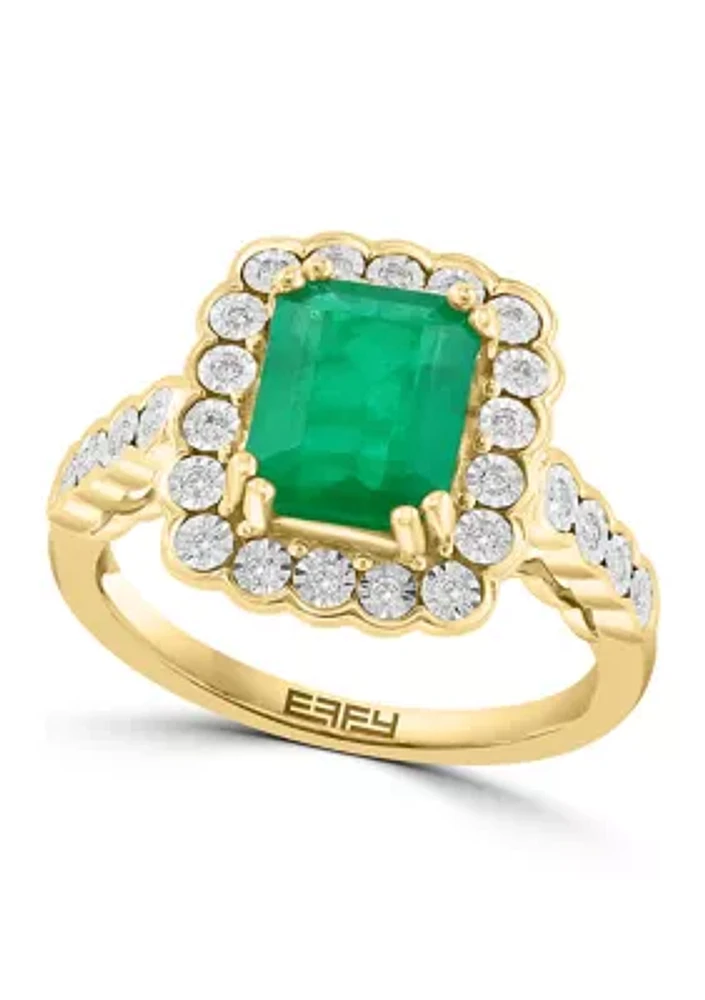 14K White & Yellow Gold Diamond and Natural Emerald Ring