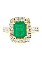 14K White & Yellow Gold Diamond and Natural Emerald Ring