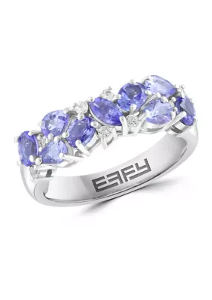 Tanzanite and White Sapphire Ring in Sterling Silver 