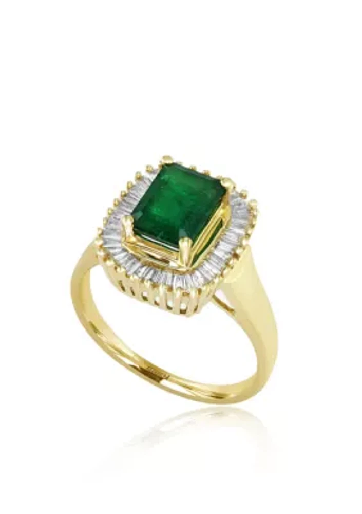 1.42 ct. t.w. Emerald and 1/2 Diamond Ring 14K Yellow Gold