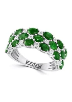 Diamond and Emerald Ring in Sterling Silver