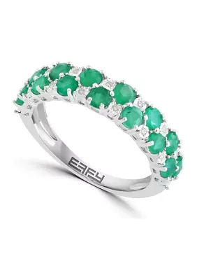 Diamond and Natural Emerald Ring in Sterling Silver