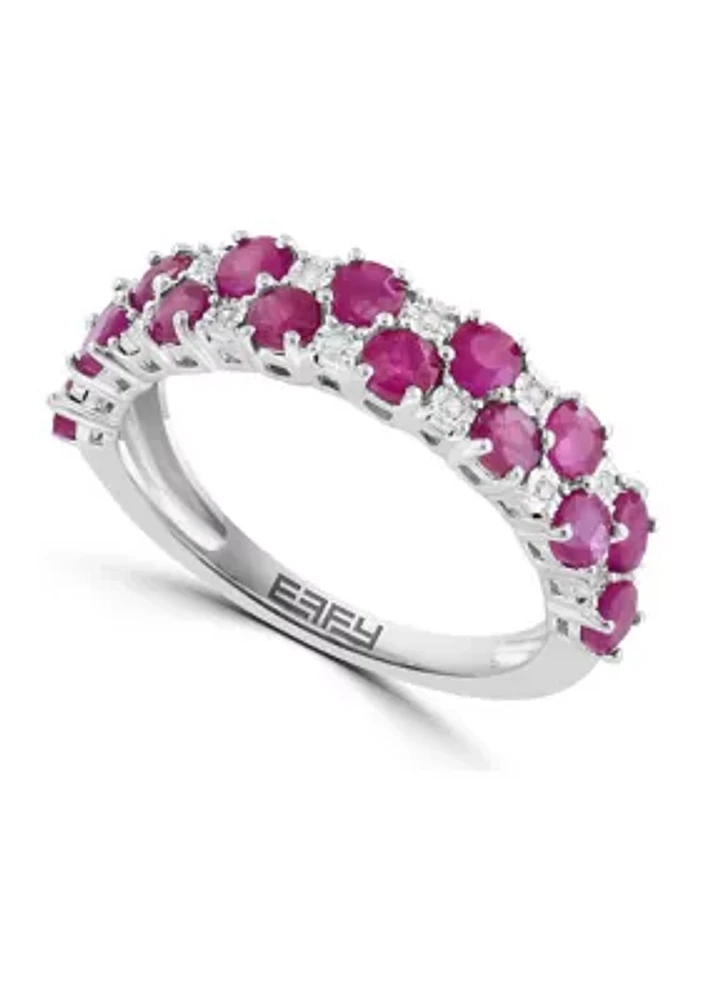 Diamond and Natural Ruby Ring in Sterling Silver