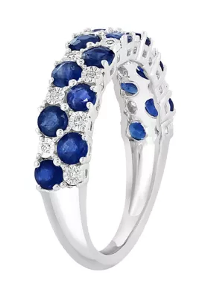 Diamond and Natural Sapphire Ring in Sterling Silver