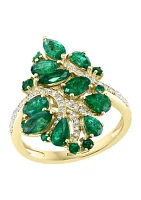 1/5 ct. t.w. Diamond and 2.56 ct. t.w. Emerald Ring in 14K Yellow Gold 