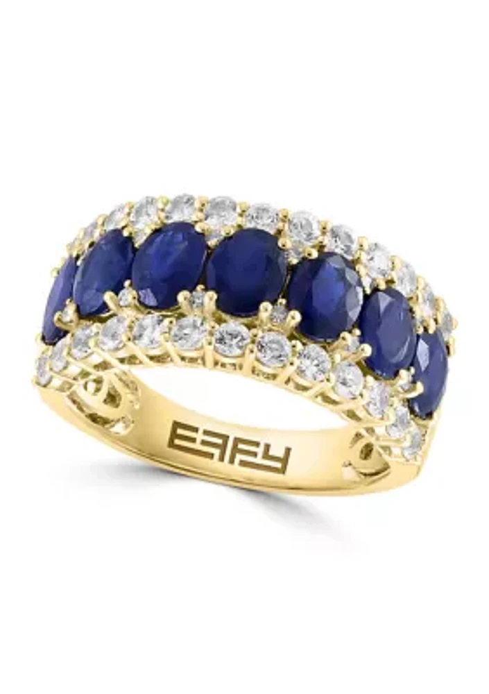 Diamond, Sapphire and White Sapphire Ring in 14K Yellow Gold