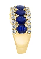 Diamond, Sapphire and White Sapphire Ring in 14K Yellow Gold